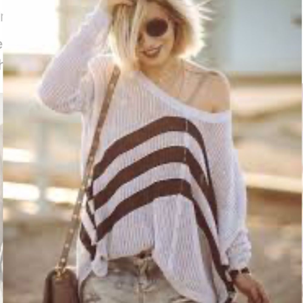 Free People Striped V-Neck Sweaters Women Alpaca